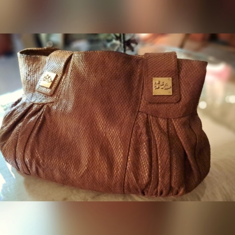 Jenrigo Italy Vintage Distressed Snakeskin Embossed Leather Shoulder Bag